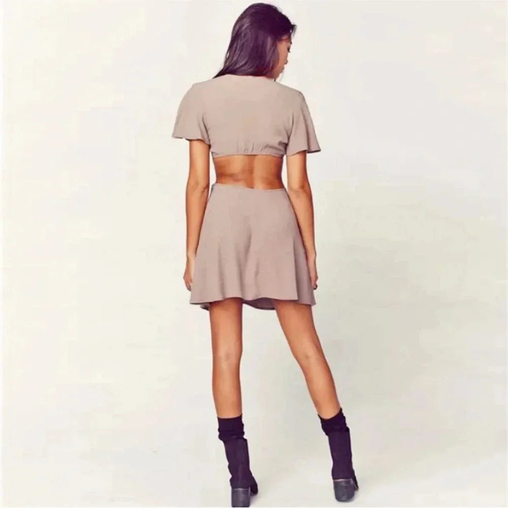Planet Blue Blue Life Cut It Out Open Back Mini Dress in Truffle